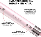 FoxyBae Super Styler Pro Interchangeable Hair Styler Wand Curling Iron Set - w/Drying Cylinder, Ceramic Blowout & Round Brushes, 2 Auto-Wrap Curlers - Frizz-Free, Smooth Hair (Blush)