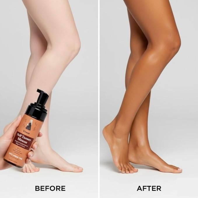 Self Tanner Mousse Natural Medium to Dark Tan for Cooler Skin Tones Vegan Organic Self Tanning Lotion DHA-Free Tanning Foam for Face & Body Streak-Free Fake Tan with Coconut Scent (200ml / 7 fl. oz)