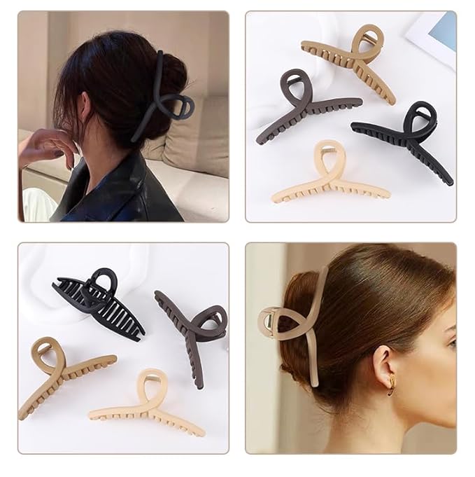6Inche Extra Large Hair Clips，Claw Clips for Thick Hair and Long Hair, 4 Pack Xl Jumbo Claw clips, Oversized Matte Non-slip Hair Clips for Women, Big Strong Hold Jaw Clip,Neutral Color