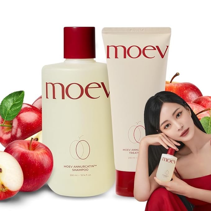 MOEV ANNURCATIN Shampoo and Conditioner Set for Men and Women, Korean Biotin Hair Growth Volumizing Shampoo, Paraben-Free Natural Apple Wash-Off Hair Mask, Rose Thickening for Damaged Hair