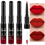 3Pcs 2 in 1 Ruby Bright Dark Red Lip Liner and Liquid Lipstick Stain Makeup Set for women, Long Lasting Smudge Proof Lip Tint Matte Finish Lip Gloss for All-Day Color Hold Easy to Use, Set05