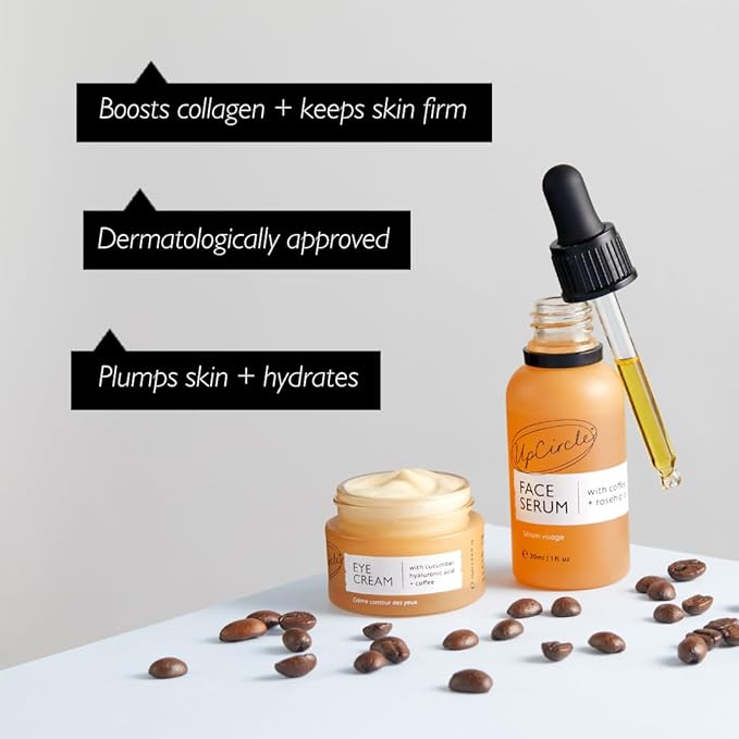 UpCircle Caffeinated Duo – Our Face Oil and Eye Cream Duo – Vitamin C, Hyaluronic Acid + Coffee Oil – Evens Skin Tone, Reduces Puffiness + Dark Circles – Vegan
