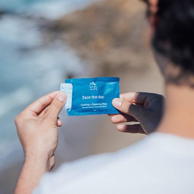 Oars + Alps Cooling Face & Body Wipes, Dual Sided Cleansing Wipes Towelettes for Post Workout, Activities,Commutes, Dermatologist Tested Skin Care with Menthol & Ginseng, Travel Friendly, 14ct