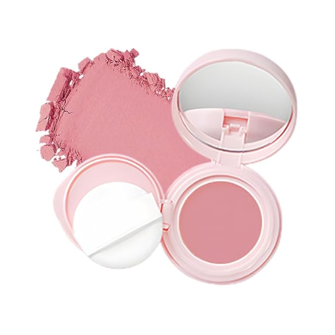 Powder Matte Blush Cheeks Face Makeup for Women With Mirror and Powder Puff Monochrome Blushes Lightweight,Smooth,Blendable,Fade and Transfer-Resistant Baked Blush,Effortless Matte Natural Finish