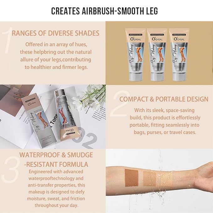O’CHEAL Waterproof Leg Makeup Cream, No Transfer Tattoo Cover Up&Scar Concealer, Long Lasting Body Foundation for Flawless Skin, Leg Varicose Vein Cover Up, Suitable All Skin Tones (Dark Brown)