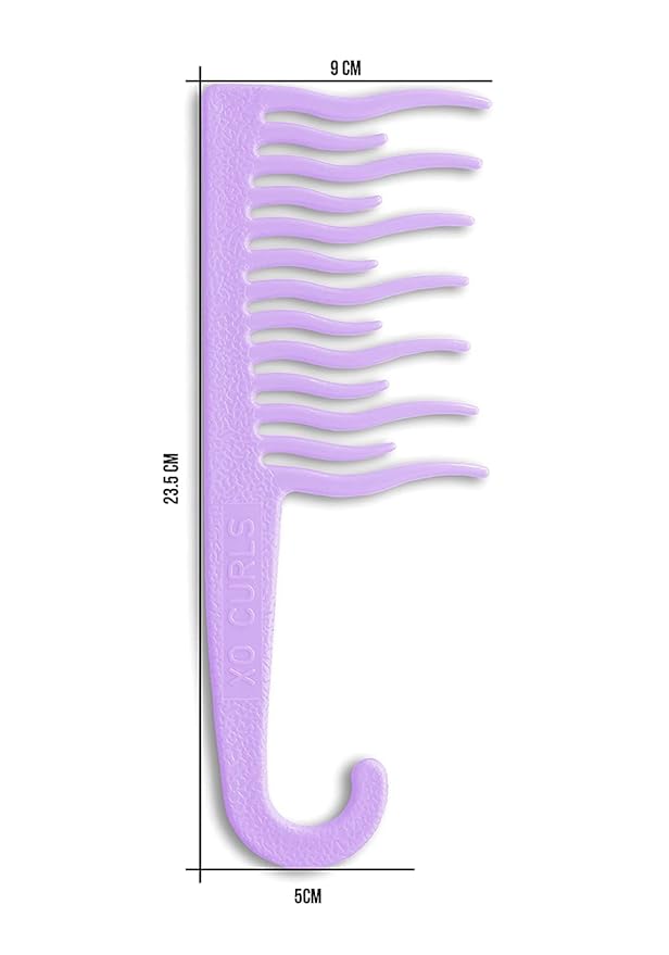 XO Curls Shower detangling hair comb, Wide tooth comb, Comb with hook for easy hanging in shower, Gentle on Scalp, Hair comb for with curly & wavy hair (Lavender)