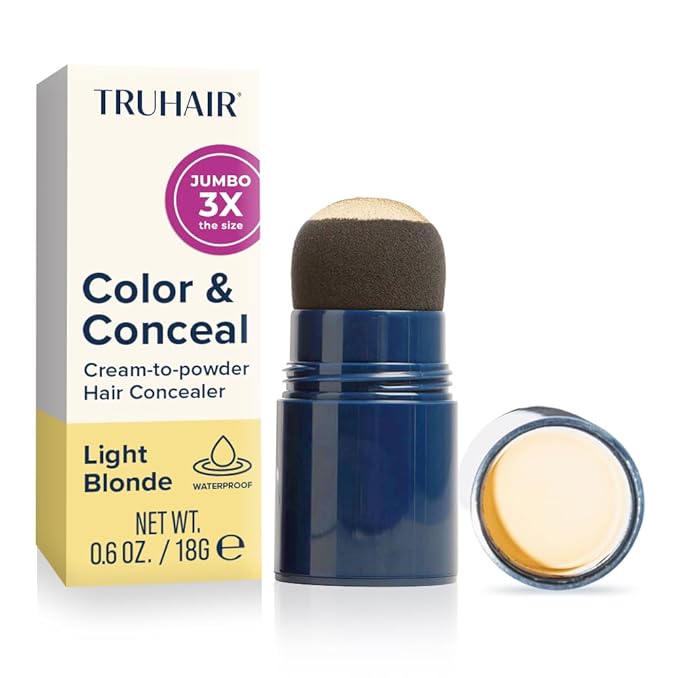 TRUHAIR Jumbo Color & Conceal Waterproof Root Touch Up Hair Color for Gray Hair Coverage - Instant Root Cover Up Hair Powder for Women & Men - Bald Spot Concealing, Hairline Filling (Light Blonde)