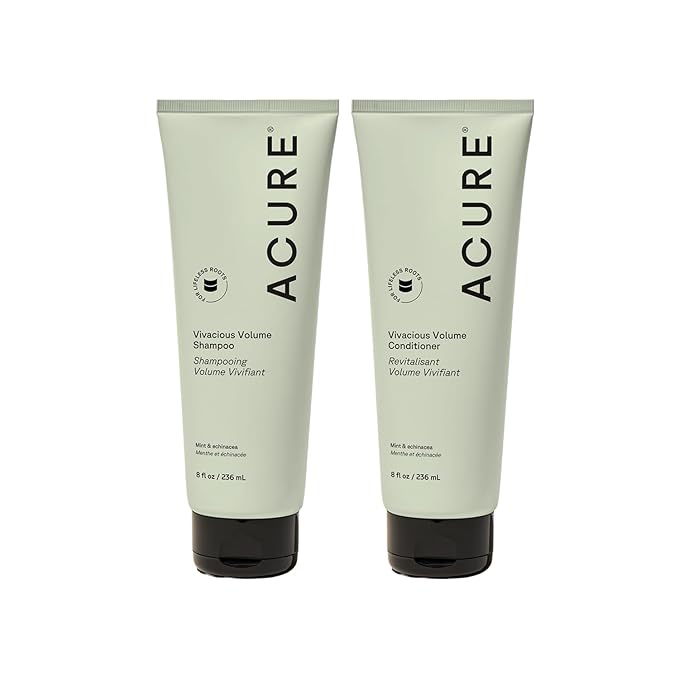 Acure Vivacious Volume Shampoo and Conditioner Set - Thickening & Volumizing Hair Care for Thick, Full Locks, Boost for Thin, Fine Hair, Sulfate Free, Paraben Free, Vegan - 8 fl oz (Pack of 2)