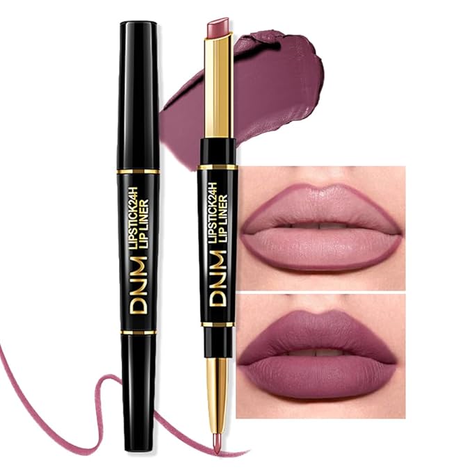 evpct 1Pcs More Mauve Lip Liner and Lipstick Set Kit for Women, Matte Lips Kit with Lip Liner Lip Stains Long Lasting Waterproof 24 Hour Lipstick and Lip Liners Combo Lipliners Pencil 28#