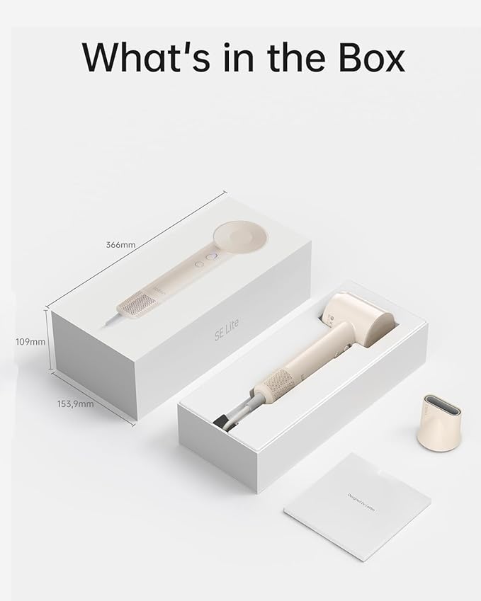 Laifen SE Lite Hair Dryer, Negative Ionic Blow Dryer with 10W RPM Brushless Motor for Fast Drying, High-Speed Low Noise Thermo-Control Hairdryer with Lightweight Design for Home/Portable Travel