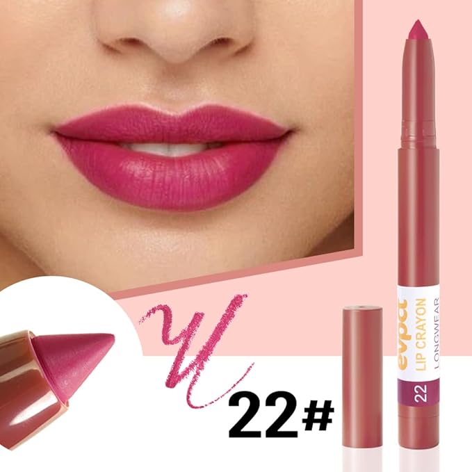 evpct Rose Lip Liner Crayon Pencils Set for Women, Hot Pink Matte Lip Stick Crayon Long Lasting, Lips Pencil Liner and Lipstick set, Lipliner Pencil, 24 Hours Long Wearing Lipstick Built-in Sharpener