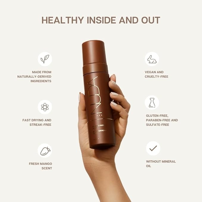 Nuda Ultra Dark Self-Tanning Mousse, Dark Face Tan Water, and Tanning Mitt Bundle