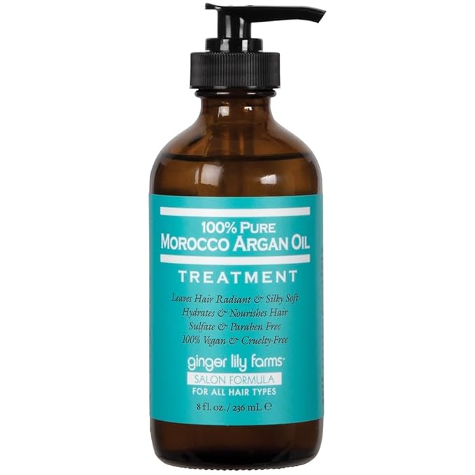 Ginger Lily Farms Salon Formula 100% Pure Morocco Argan Oil Treatment for All Hair Types, 100% Vegan & Cruelty-Free, 8 fl. oz.