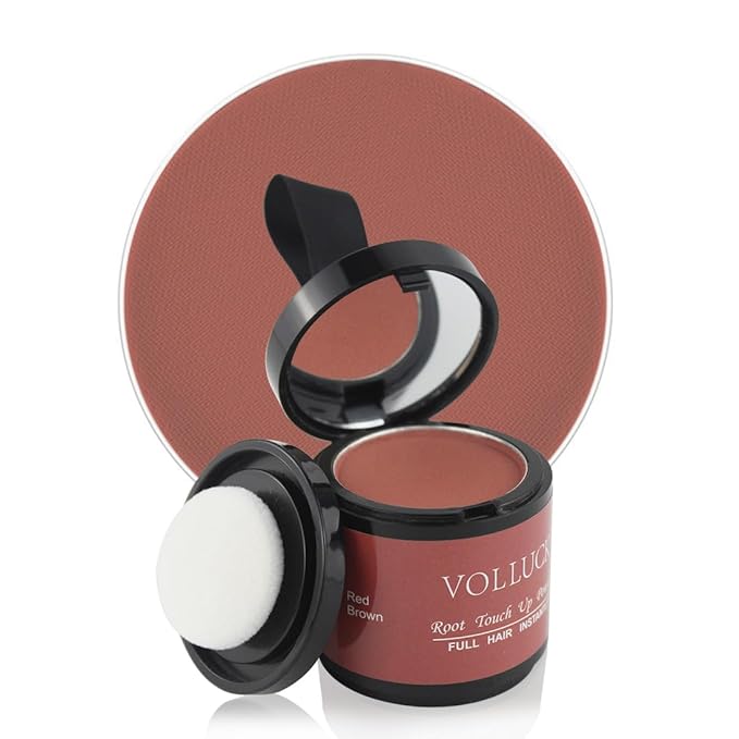 VOLLUCK Root Touch up Powder, Instant Hairline Powder for Thinning Areas and Gray Hair Coverage, Natural and Non-greasy Root Cover up for Women and Men (Red Brown, 0.35 Ounce)
