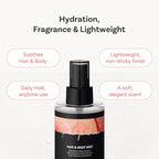 Perfumed Hair Mist for Women – Castor Oil for Shine & Long-Lasting Scent, Clean Hair Perfume & Body Mist – Botanical Waters & 17 Amino Acids, Sulfate, Paraben, Silicone-Free – Peach Floral Musk, 125ml