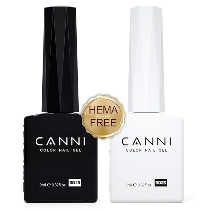 CANNI 2Pcs Hema-Free Black White Gel Nail Polish Set- Black and White Gel Polish Kit, Soak Off LED Nail Gel Manicure Kit DIY at Home Salon Gifts for Women Girls