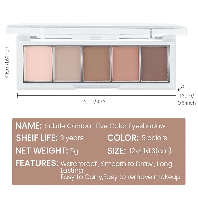 Matte Nude Eyeshadow Palette – 5-Color Neutral Peach Brown & Taupe Eye Shadow, High Pigment Blendable Long-Lasting Soft Nude Makeup Palette for Daily Natural Looks, Mature Eyes, Blue Green Brown Eyes