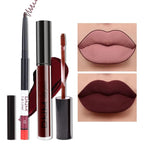 evpct 2Pcs Dark Deep Burgundy Red Matte Lipstick and Lip Liner Makeup Set for Women Dark Blood Red Liquid Matte Brown Lipstick Lip Liner Stain long lasting waterproof Permanent Lipsticks 24 hours 17#