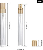 20Pcs 10ml Empty Clear Glass Mist Spray Bottle Refillable Mini Perfume Atomizer Travel Sample Bottle with Golden Aluminized Nozzle Makeup Container for Perfume (10ml Gold Caps)