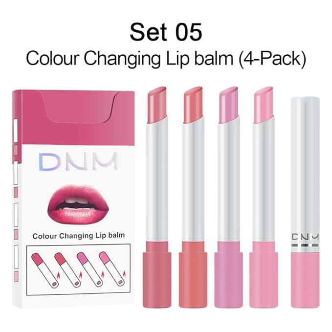 evpct 4 pk Mini Cigarette Color Changing Change Lipstick Sets PH Lip Balm Kit,DNM Litte Smoke Tube Red Lipstick Moisturizing Lip Stain Long Lasting Waterproof for Women labiales matte larga (A-Set05)