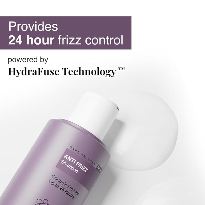 Bare Anatomy Anti Frizz Shampoo, Frizz Control Upto 24 Hours, Powered By Hyaluronic Acid & Fatty Acids, Dry & Frizzy Hair, Smooth, Shiny & Frizz Free Hair For Unisex, 250ml