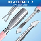2PCS Metal Pink Cuticle Pusher and Scraper, Nail Trimmer Cutter Stainless Steel Gel Scraper Tool, Nail Polish Remover Peeler Durable Salon Manicure Pedicure Cleaner for Fingernail and Toenail
