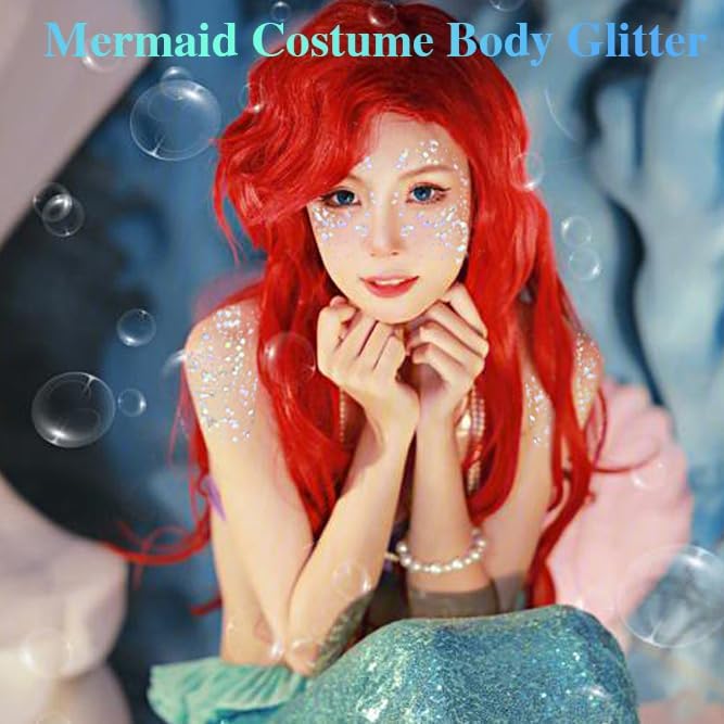 Iridescent White Face Glitter,Color Changing Mermaid Body Hair Glitter Gel,Chunky Glitter Face Paint,Sparkling Sequin for Face Body,Halloween Festival Party Chameleon Glitter Makeup,50ml