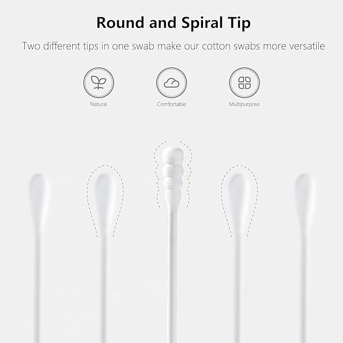 2000pcs Tiny Cotton Buds, with Round & Spiral, Suitable for Baby Ear Nose Clean,Cosmetics,Personal Hygiene