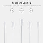 2000pcs Tiny Cotton Buds, with Round & Spiral, Suitable for Baby Ear Nose Clean,Cosmetics,Personal Hygiene