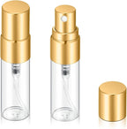 20Pcs 3ml Empty Clear Glass Mist Spray Bottle Refillable Mini Perfume Atomizer Travel Sample Bottle with Golden Aluminized Nozzle Makeup Container for Perfume (3ml Gold Caps)