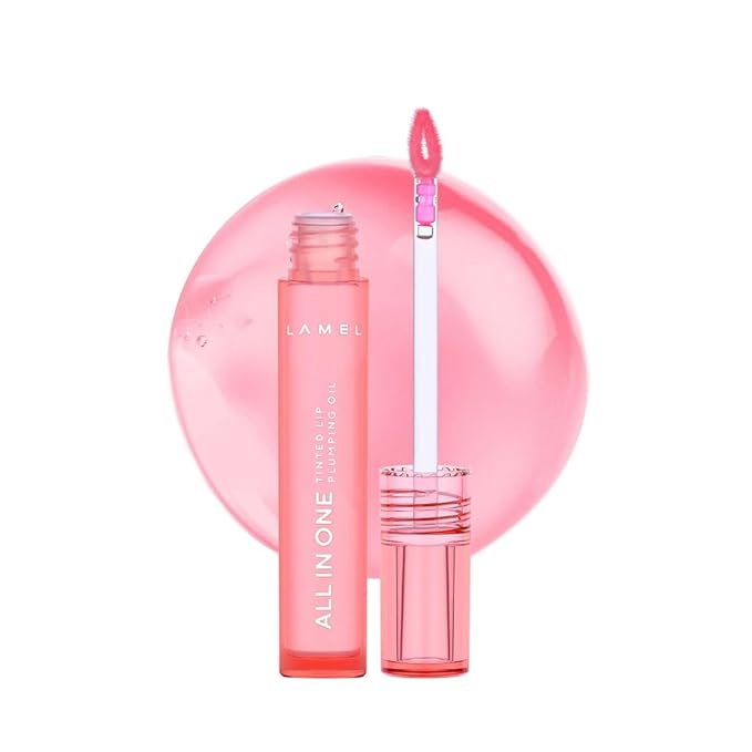 Lamel All-in-One Lip Oil - Lightweight, Tinted, Plumping, Hydrating Lip Gloss - Lip Balm for Day & Night Use, Long-Lasting Lip Stain, Lip Glow Oil, No-Sticky Gloss, Lip Plumper Tint - Peachy №401