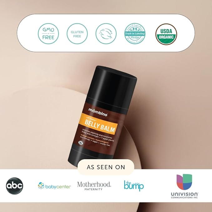 Mambino Organics Oh Baby! Belly Balm for Pregnant Women, Organic Shea Butter, Tamanu Oil and Calendula, Helps Reduce Stretch Marks in Pregnancy, Vegan, Maternity Skin Care, 2.5 fl oz