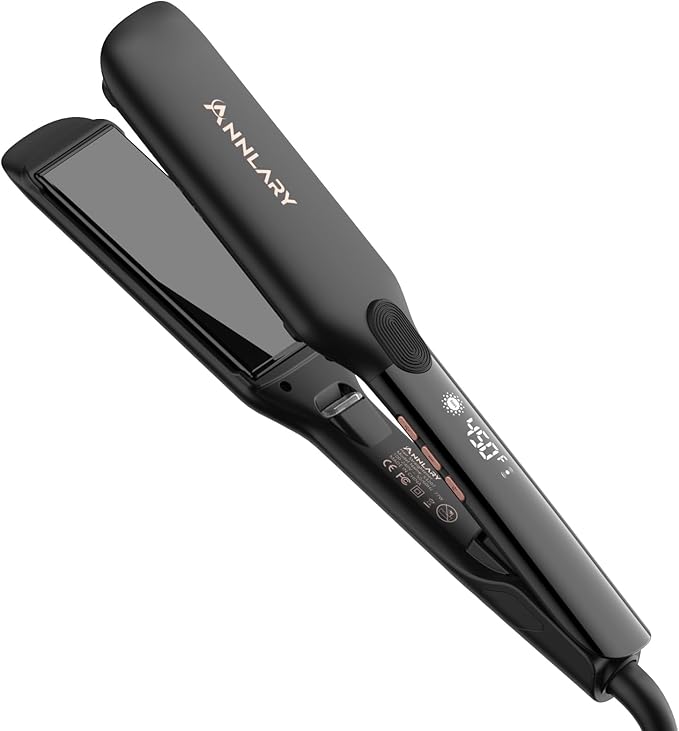 1.75 Inch Hair Straightener, Professional Titanium Plate with Ceramic Coating Ionic Dual Voltage Flat Iron with Heat-Resistant Silicone, for Less Frizz, Shinier & Smoother Hair
