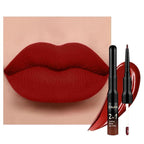 1Pcs 2 in 1 Dark Red Matte Lip Liner and Liquid Lipstick Stain Makeup Set for women, Red Long Lasting Smudge Proof Lip Tint Matte Finish Lip Gloss for All-Day Color Hold Easy to Use 15#