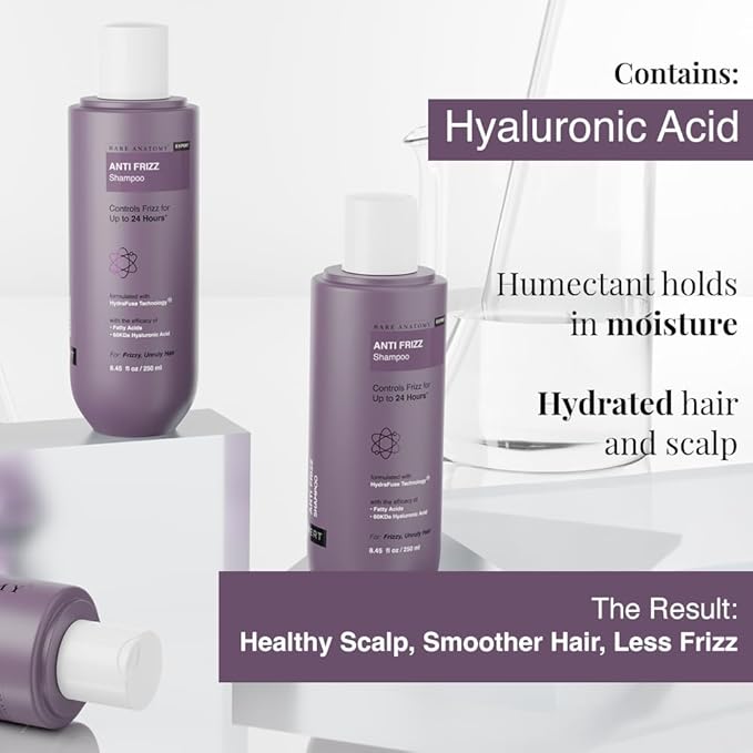 Bare Anatomy Anti Frizz Shampoo, Frizz Control Upto 24 Hours, Powered By Hyaluronic Acid & Fatty Acids, Dry & Frizzy Hair, Smooth, Shiny & Frizz Free Hair For Unisex, 250ml