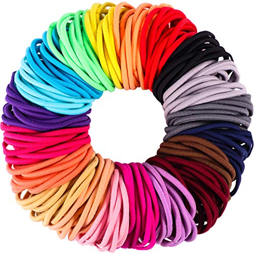 TecUnite 200 Pieces Elastics Hair Ties Ponytail Holders 4MM Rubber Bands for Hair Pain-Free Head Accessories for Women Men(Multicolor)