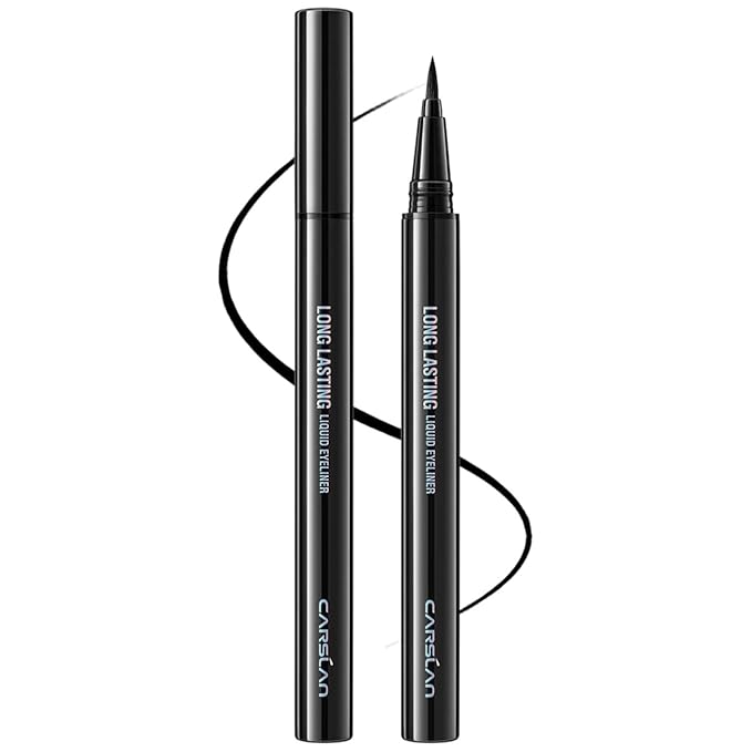 CARSLAN Liquid Eyeliner, Black Eyeliner Liquid Liner, 12H Longlasting Eyeliners, Waterproof & Smudgeproof High Pigmented Eyeliners for Eye Makeup, Black, 2count