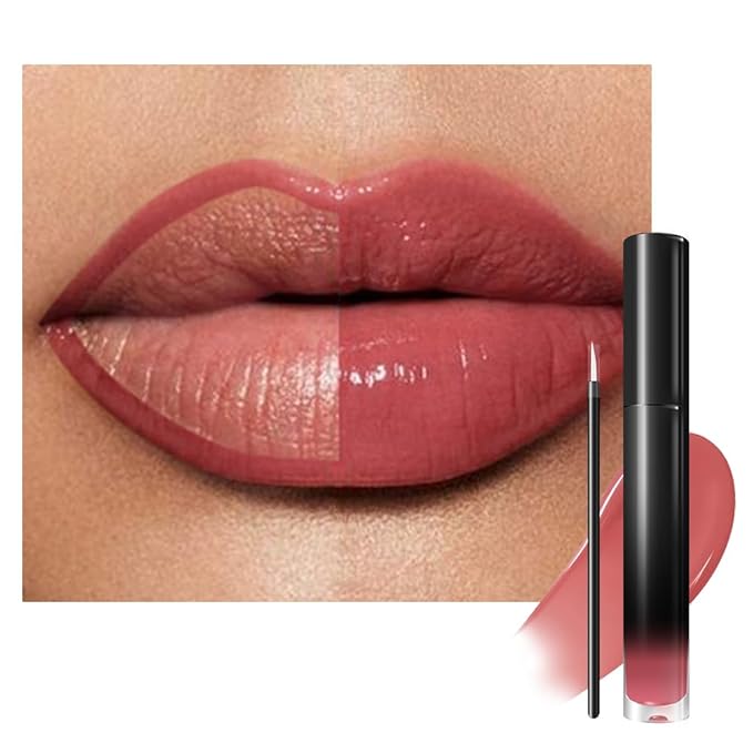 evpct Dirty Pink Shiny Longwear No-Budge Liquid Lip Color Lipstick Makeup, Highly Pigmented Color Instant Shine, Waterproof Long Lasting Lipstick for Women, Lip Stain Gloss with Lip Liner Brush, 08#