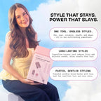 FoxyBae Super Styler Pro Interchangeable Hair Styler Wand Curling Iron Set - w/Drying Cylinder, Ceramic Blowout & Round Brushes, 2 Auto-Wrap Curlers - Frizz-Free, Smooth Hair (Blush)