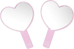 2PCS Heart-Shaped Makeup Hand Mirror,Travel Handheld Mirror Portable Personal Cosmetic Mirror with Handle (Pink)