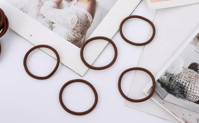 100PCS Hair Bands, 4MM Large Ponytail Holders, Brown - 2 Inch in Diameter Rubber Bands for Medium to Thick Hair, Curly Hair, Women or Girls
