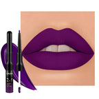 1Pcs 2 in 1 Purple Matte Lip Liner and Liquid Lipstick Stain Makeup Set for women, Purple Long Lasting Smudge Proof Lip Tint Matte Finish Lip Gloss for All-Day Color Hold Easy to Use 52#