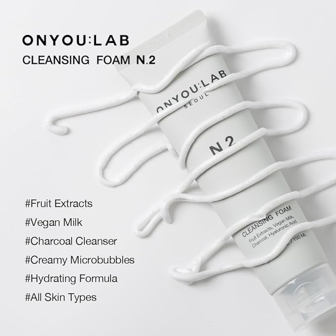 ONYOU LAB N.2 Cleansing Foam | Deep & Hydrating Formula | Fruit Extracts | Vegan Milk | Charcoal Capsule | Creamy Microbubbles | All Skin Types | Korean Skincare (NET 5.07 FL. OZ. / 150 ML)