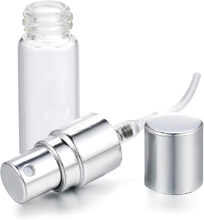 20Pcs 3ml Empty Clear Glass Mist Spray Bottle Refillable Mini Perfume Atomizer Travel Sample Bottle with Silver Aluminized Nozzle Makeup Container for Perfume (3ml Silver Caps)
