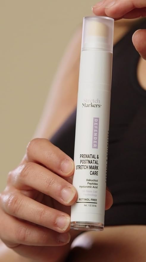 StretchMarkers Pregnancy Defender – Stretch Mark Cream for Pregnancy, Visibly Reduces & Treats with Bakuchiol, Hyaluronic Acid, Bioactive Peptides & 3D Stem Cell Technology, Retinol-Free, 1 fl oz