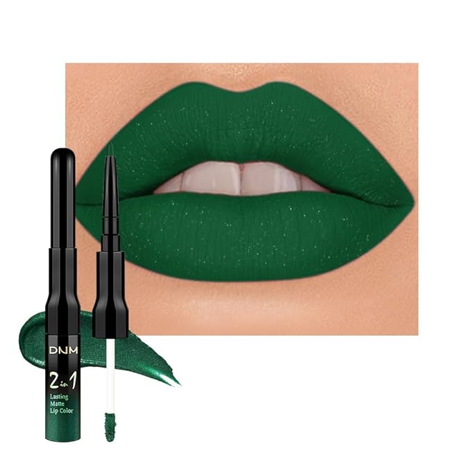 evpct 1Pcs Shimmer Green Matte Lip Liner & Liquid Lipstick Stain Makeup Set for Women, Green Lip Liner Stain Long Lasting Waterproof Smudge Proof, Cruelty Free Lip Stick Makeup 24 hours originales, 47