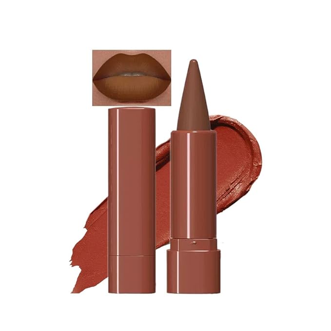 2-in-1 Gradient Brown Lip Liner & Lipstick, Dark Brown Waterproof Long Lasting Matte Lip Liner Pencil, Makeup Smudge proof lip liner with Cone Tip (01#-Warm Brown)