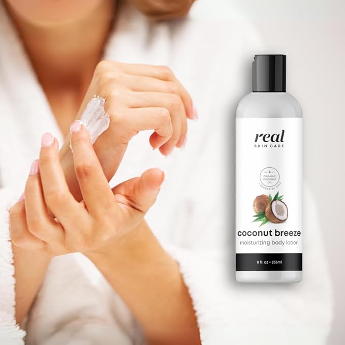 Real Skin Care Organic Body Lotion | Tighten and Moisturize Dry Skin | Reduce Fine Lines and Wrinkles | Natural Body Lotion Without Chemicals | Coconut Lotion Body | Paraben Free Body Lotion | 8oz
