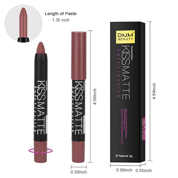 evpct 1Pcs Dark Brown Matte Lipstick and Lip Crayon Liner Pencil Pen Set for Women Roll up Lip Liner Dark brown Lip Stain Long Lasting Waterproof labiales mate magicos 24 horas originales 08