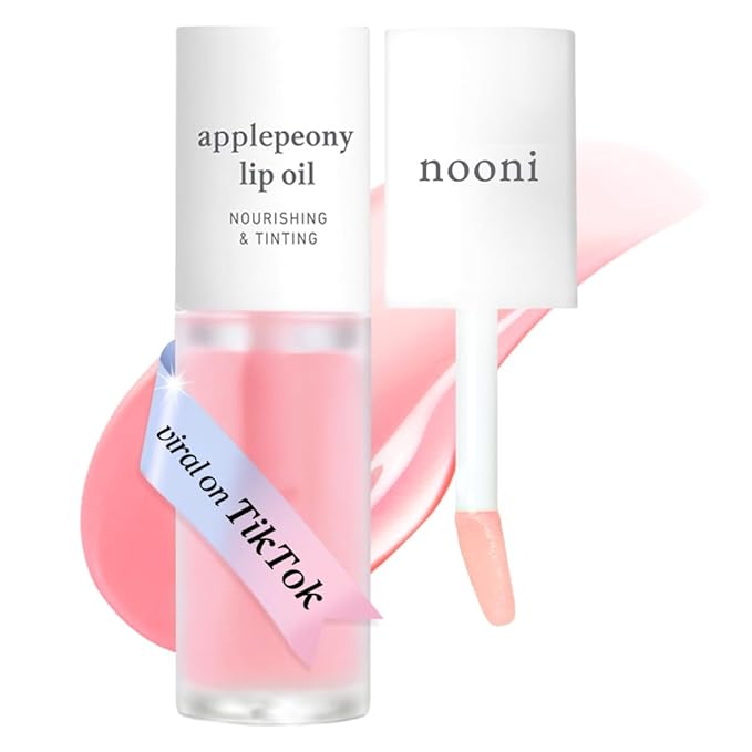 NOONI Korean Lip Oil - Applepeony | Long-Lasting, Moisturizing, Plumping, Revitalizing for Dry Lips, Waterproof, No Peel Off, Hydrating, Nourishing Crystal Clear, Stocking Stuffers 0.12 FL Oz